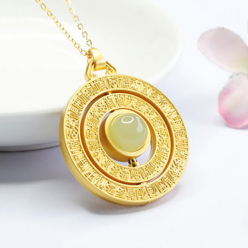 Colgante de collar giratorio con símbolo de suerte Fu de las cien bendiciones de jade hetiano de Buddha Stones
