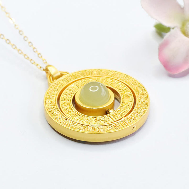 Colgante de collar giratorio con símbolo de suerte Fu de las cien bendiciones de jade hetiano de Buddha Stones