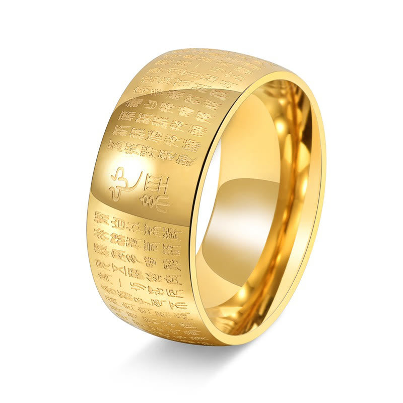 Anillo de equilibrio de acero y titanio con sello tibetano y sutra del corazón con Buddha Stones