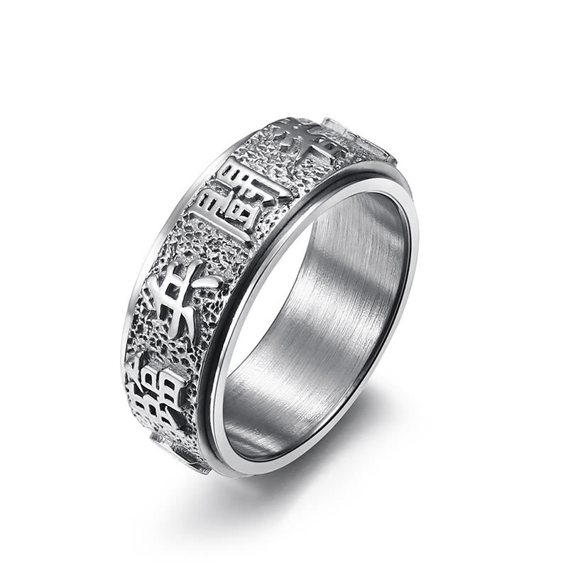 Anillo de equilibrio giratorio de acero y titanio con diseño de Yin Yang y mantra Buddha Stones de nueve palabras