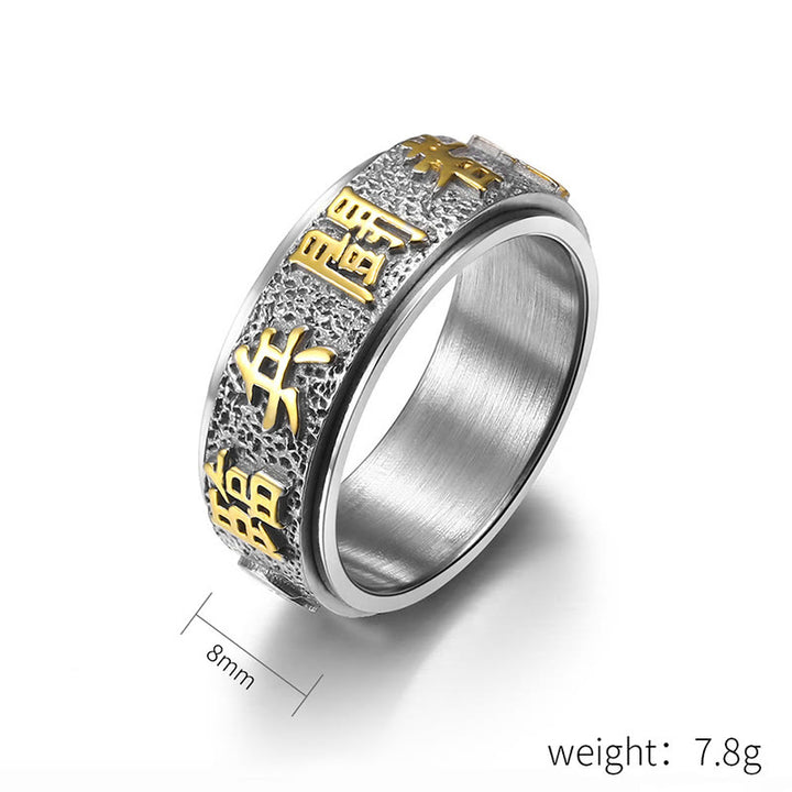 Anillo de equilibrio giratorio de acero y titanio con diseño de Yin Yang y mantra Buddha Stones de nueve palabras