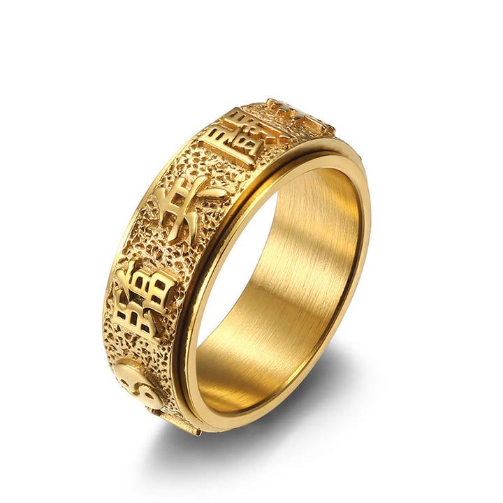 Anillo de equilibrio giratorio de acero y titanio con diseño de Yin Yang y mantra Buddha Stones de nueve palabras