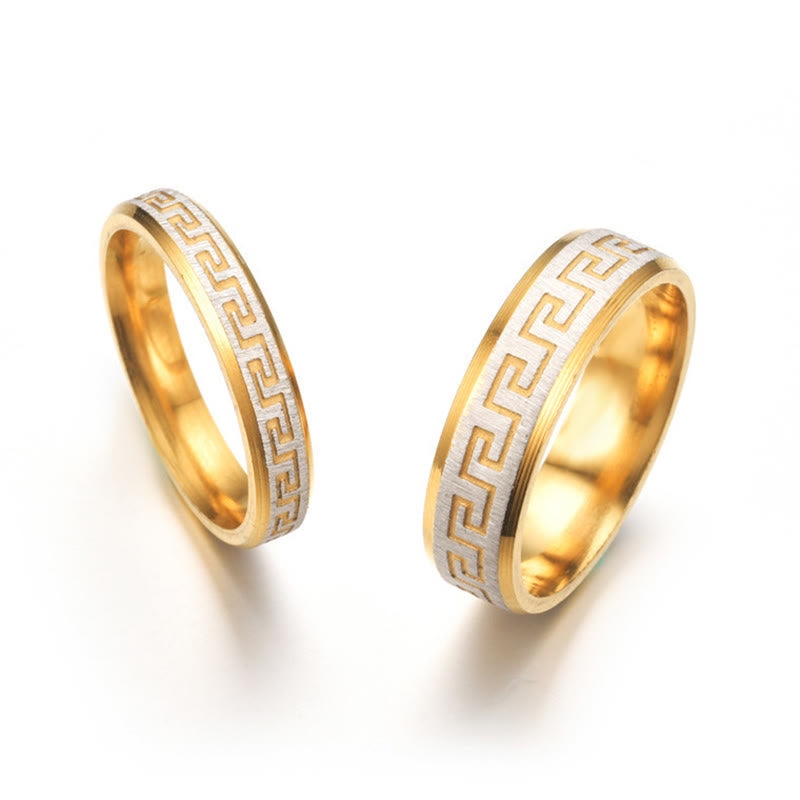 Anillo de equilibrio de acero y titanio con diseño de la Gran Muralla Tibetana y Buddha Stones