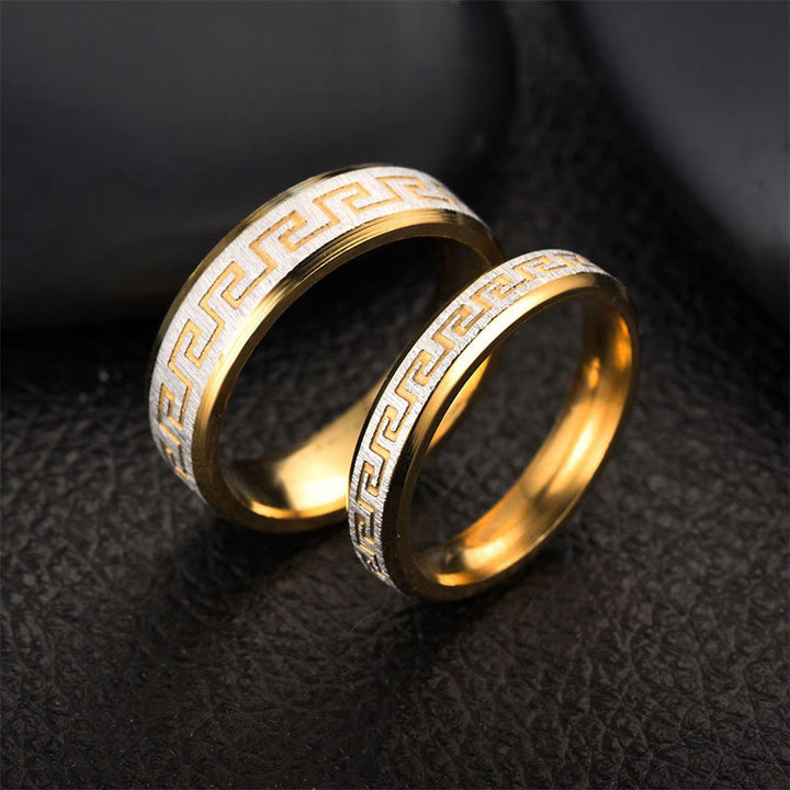 Anillo de equilibrio de acero y titanio con diseño de la Gran Muralla Tibetana y Buddha Stones