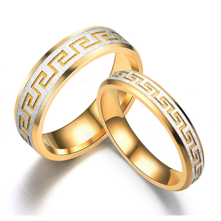 Anillo de equilibrio de acero y titanio con diseño de la Gran Muralla Tibetana y Buddha Stones