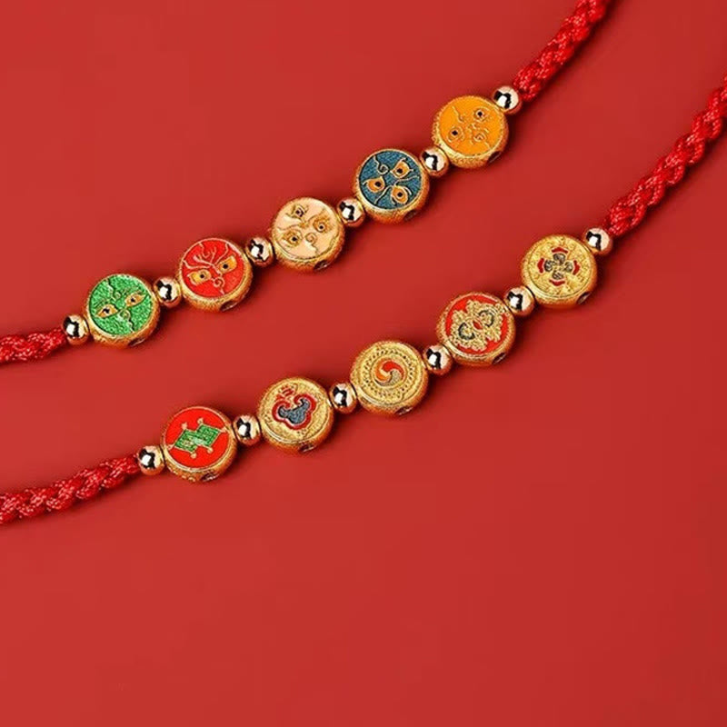 Pulsera de plata de ley 925 con cinco formas de conexión con el dios de la riqueza y Buddha Stones con hilo rojo