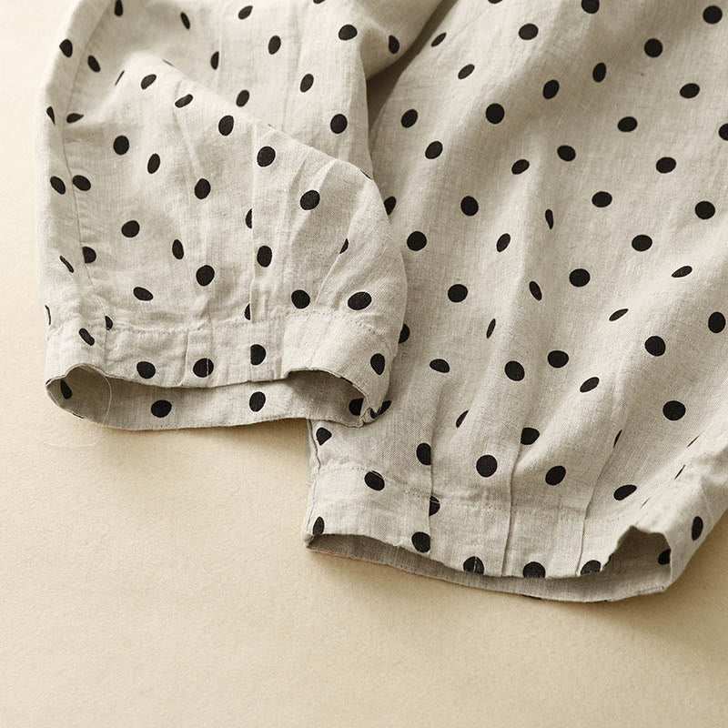 Pantalones de lino y algodón con cordón y lunares negros informales para mujer con bolsillos y Buddha Stones