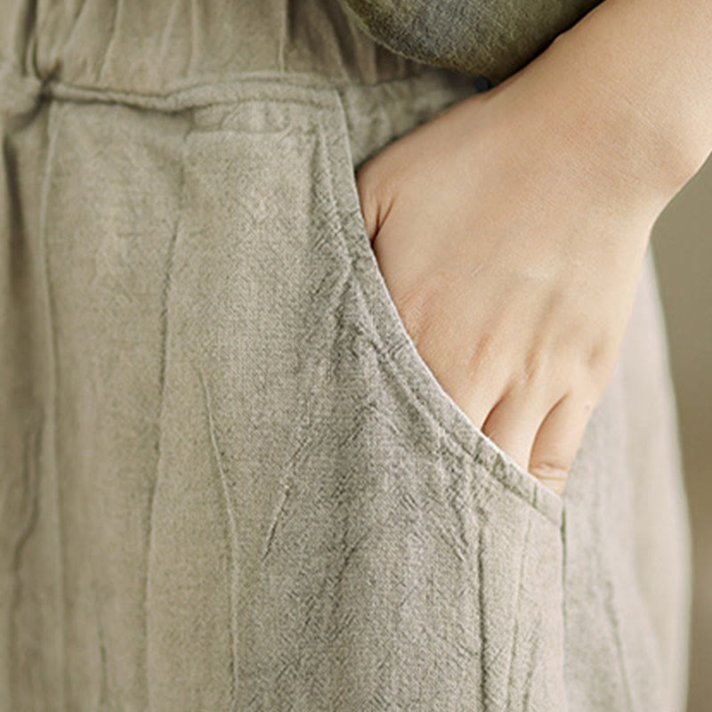 Pantalones de lino y algodón con cintura elástica y diseño arrugado de color liso con Buddha Stones para mujer con bolsillos - image 13