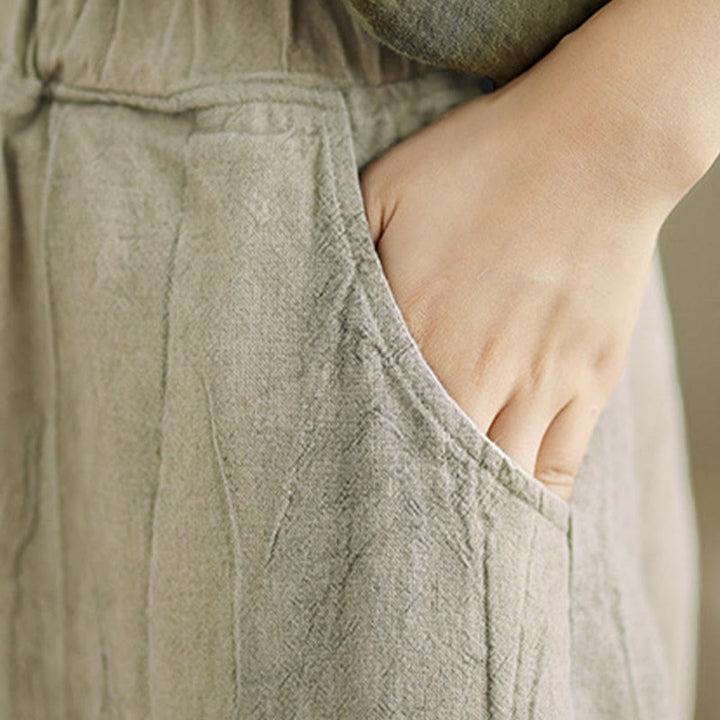 Pantalones de lino y algodón con cintura elástica y diseño arrugado de color liso con Buddha Stones para mujer con bolsillos - image 13