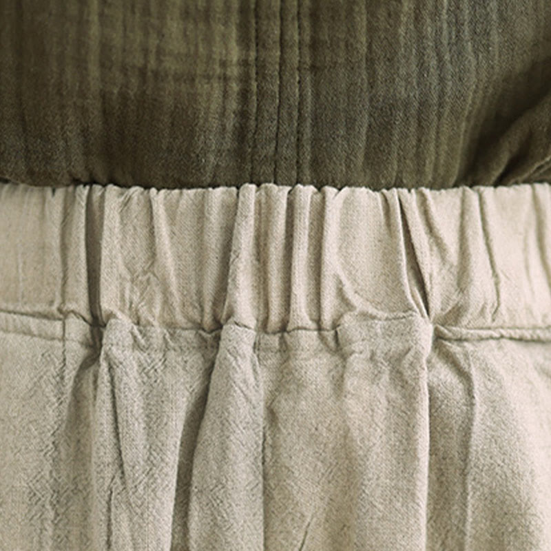 Pantalones de lino y algodón con cintura elástica y diseño arrugado de color liso con Buddha Stones para mujer con bolsillos - image 11