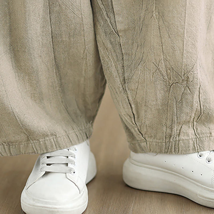 Pantalones de lino y algodón con cintura elástica y diseño arrugado de color liso con Buddha Stones para mujer con bolsillos - image 14