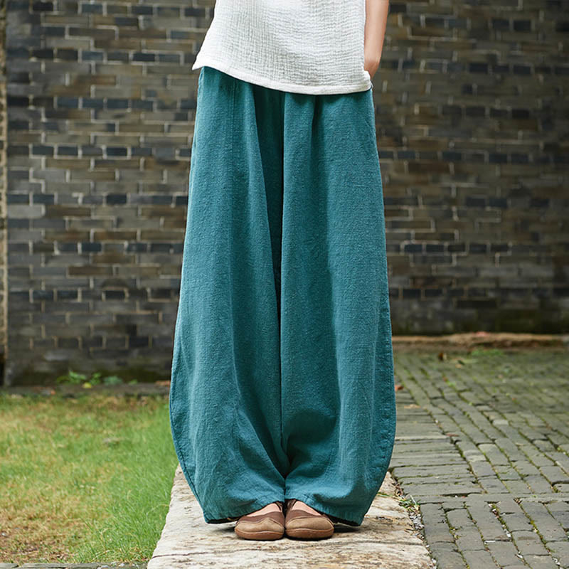 Pantalones de mujer de algodón y ramio con forro polar y cintura elástica de color liso y casual con Buddha Stones y bolsillos - cian oscuro - US4，UK/AU8，EU36 (L) - image 43