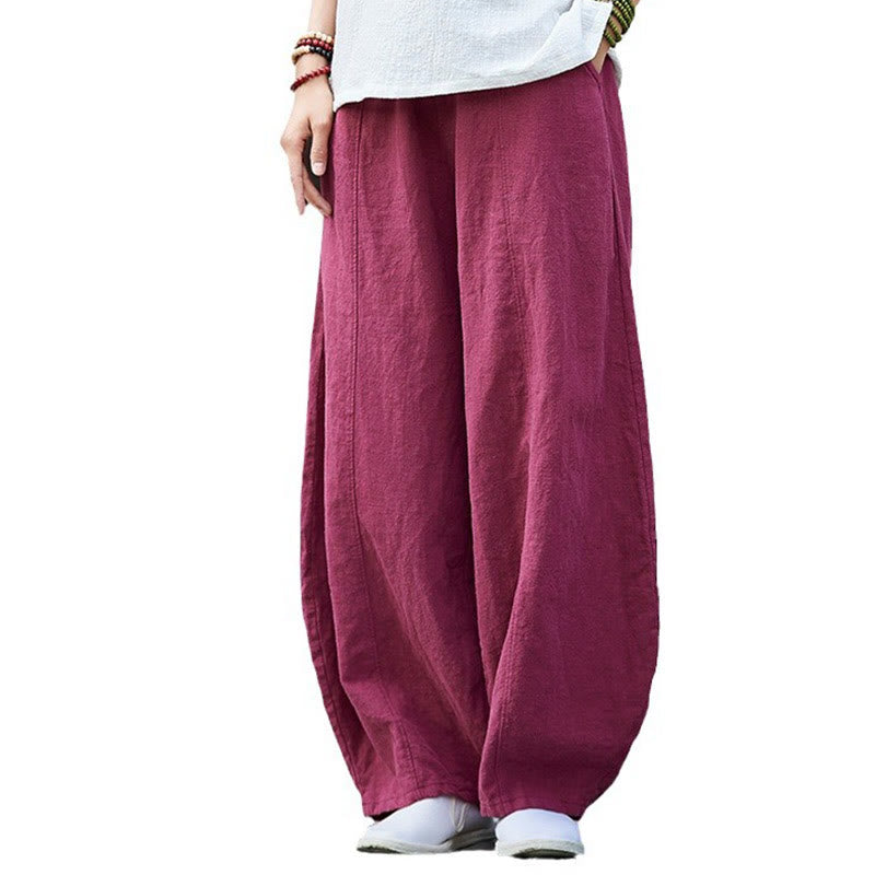 Pantalones de mujer de algodón y ramio con forro polar y cintura elástica de color liso y casual con Buddha Stones y bolsillos - image 20