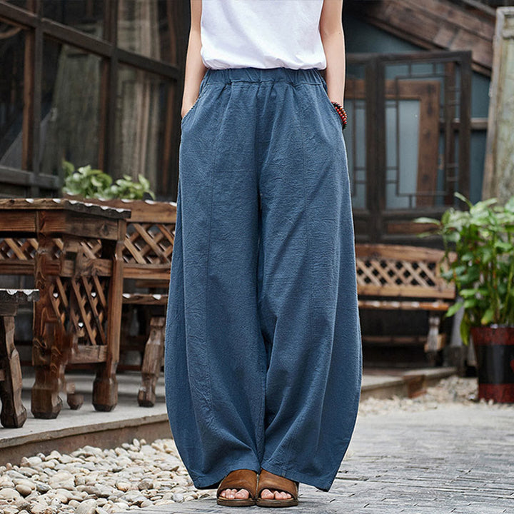 Pantalones de mujer de algodón y ramio con forro polar y cintura elástica de color liso y casual con Buddha Stones y bolsillos - Azul acero - US4，UK/AU8，EU36 (L) - image 28