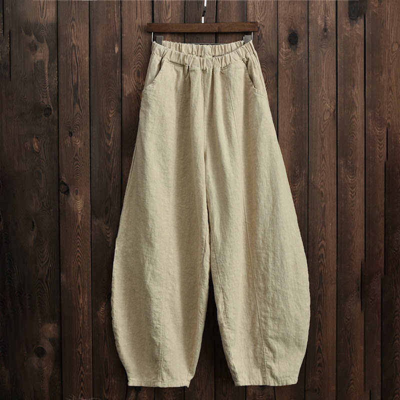 Pantalones de mujer de algodón y ramio con forro polar y cintura elástica de color liso y casual con Buddha Stones y bolsillos - image 8