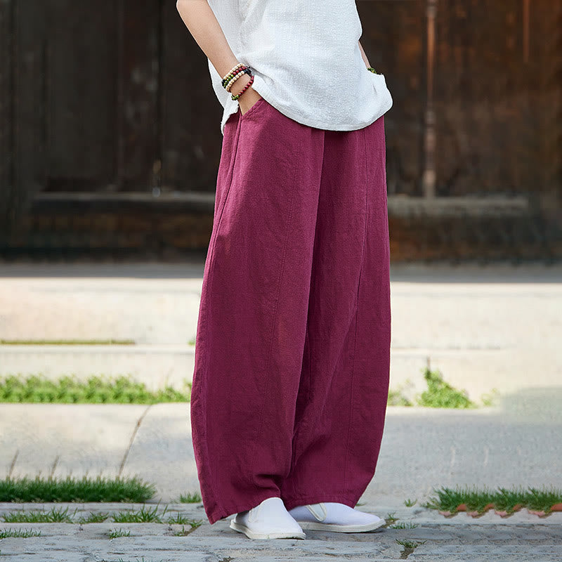 Pantalones de mujer de algodón y ramio con forro polar y cintura elástica de color liso y casual con Buddha Stones y bolsillos - image 15