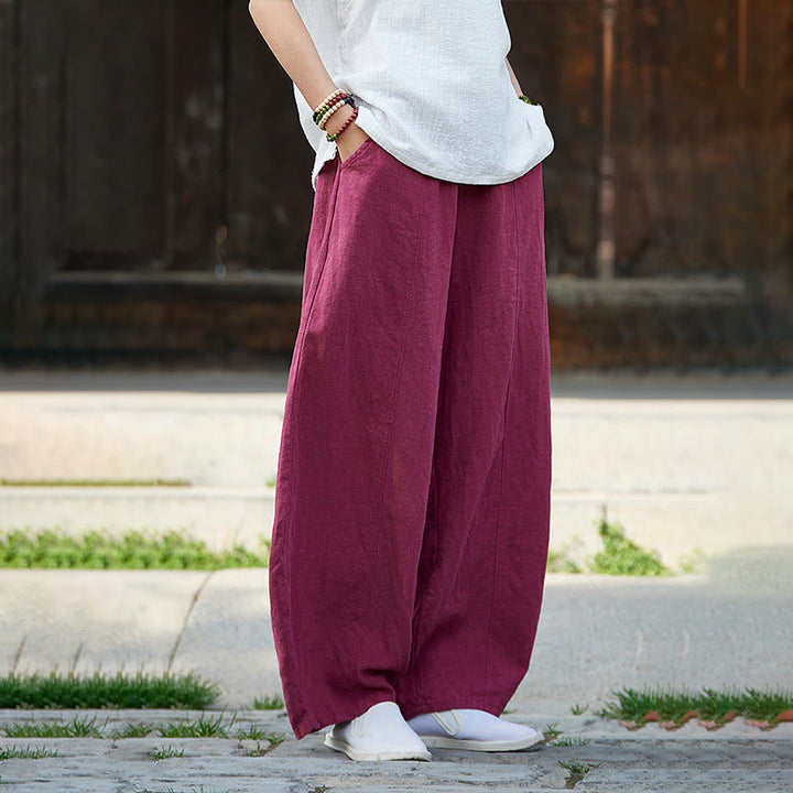 Pantalones de mujer de algodón y ramio con forro polar y cintura elástica de color liso y casual con Buddha Stones y bolsillos - image 15