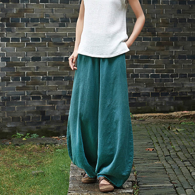Pantalones de mujer de algodón y ramio con forro polar y cintura elástica de color liso y casual con Buddha Stones y bolsillos - image 46