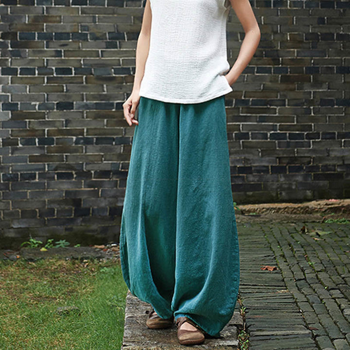 Pantalones de mujer de algodón y ramio con forro polar y cintura elástica de color liso y casual con Buddha Stones y bolsillos - image 46