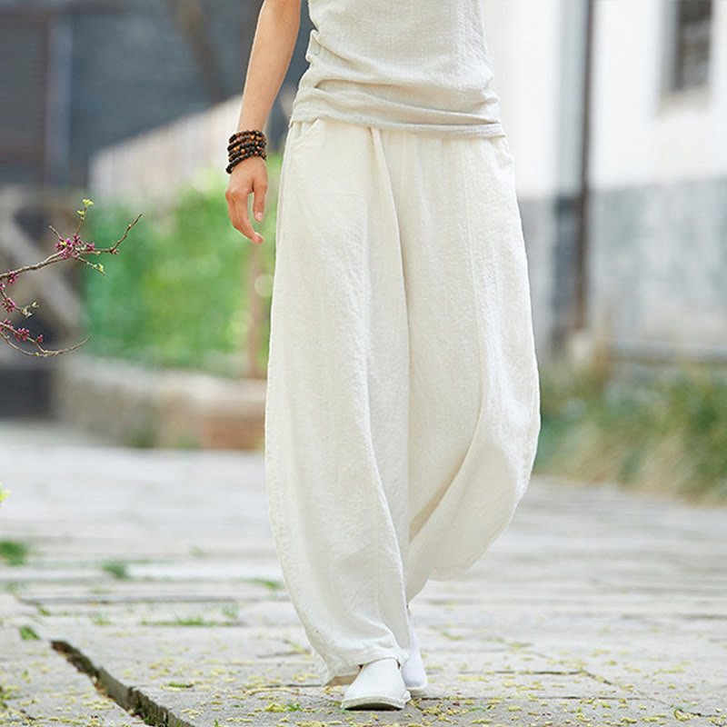 Pantalones de mujer de algodón y ramio con forro polar y cintura elástica de color liso y casual con Buddha Stones y bolsillos - image 23