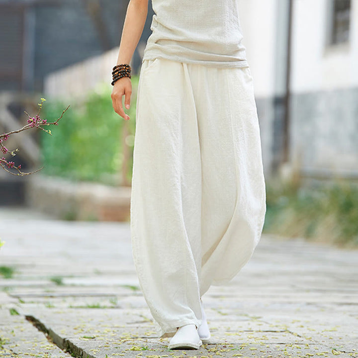 Pantalones de mujer de algodón y ramio con forro polar y cintura elástica de color liso y casual con Buddha Stones y bolsillos - image 23