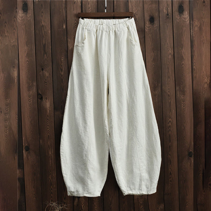 Pantalones de mujer de algodón y ramio con forro polar y cintura elástica de color liso y casual con Buddha Stones y bolsillos - image 27
