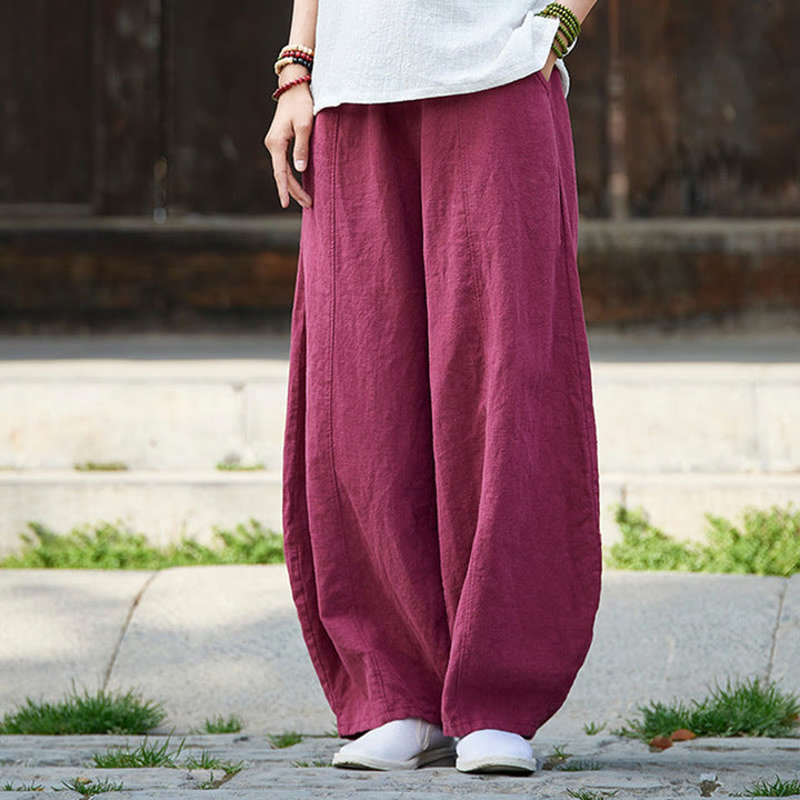Pantalones de mujer de algodón y ramio con forro polar y cintura elástica de color liso y casual con Buddha Stones y bolsillos - image 14