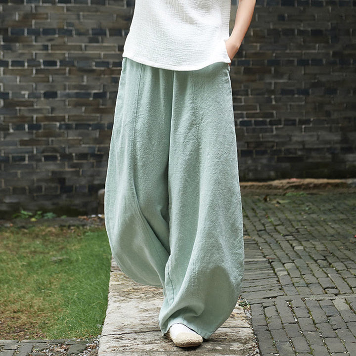 Pantalones de mujer de algodón y ramio con forro polar y cintura elástica de color liso y casual con Buddha Stones y bolsillos - image 38
