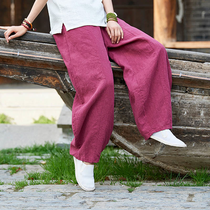 Pantalones de mujer de algodón y ramio con forro polar y cintura elástica de color liso y casual con Buddha Stones y bolsillos - image 17