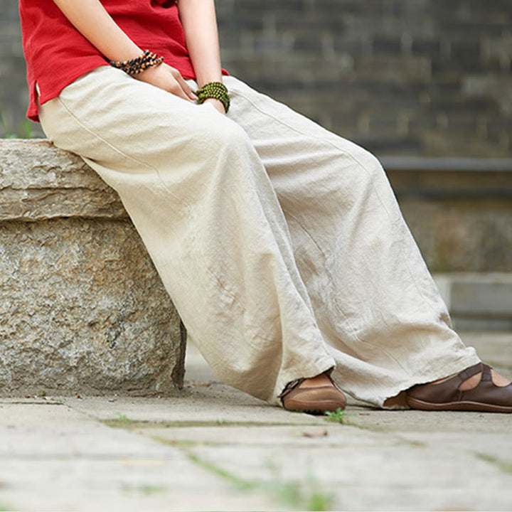 Pantalones de mujer de algodón y ramio con forro polar y cintura elástica de color liso y casual con Buddha Stones y bolsillos - image 5