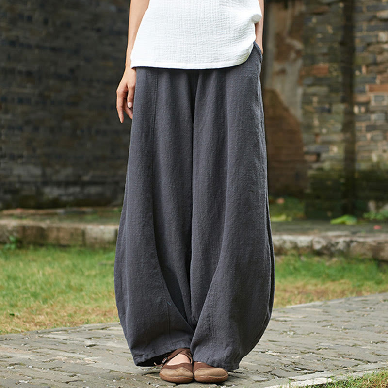 Pantalones de mujer de algodón y ramio con forro polar y cintura elástica de color liso y casual con Buddha Stones y bolsillos - image 41