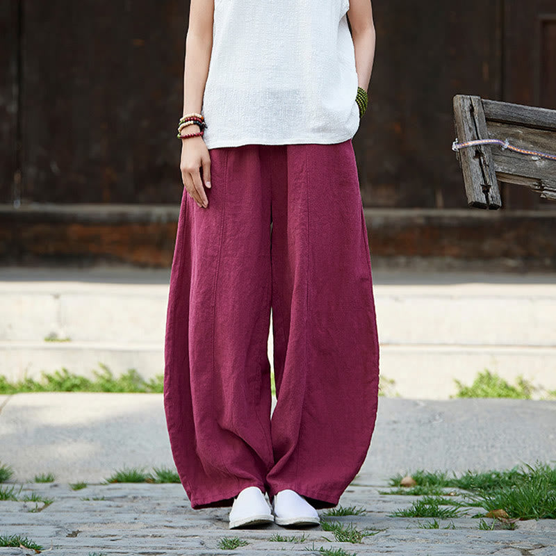 Pantalones de mujer de algodón y ramio con forro polar y cintura elástica de color liso y casual con Buddha Stones y bolsillos - image 12
