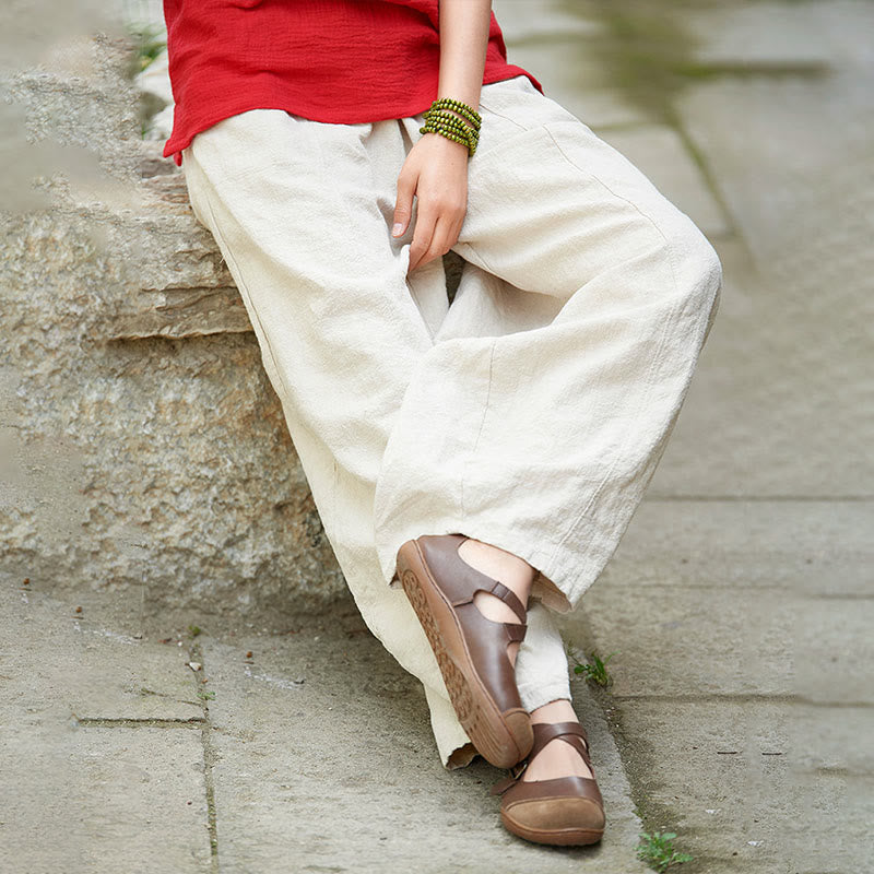 Pantalones de mujer de algodón y ramio con forro polar y cintura elástica de color liso y casual con Buddha Stones y bolsillos - image 7