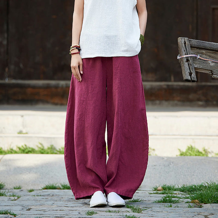 Pantalones de mujer de algodón y ramio con forro polar y cintura elástica de color liso y casual con Buddha Stones y bolsillos - image 13