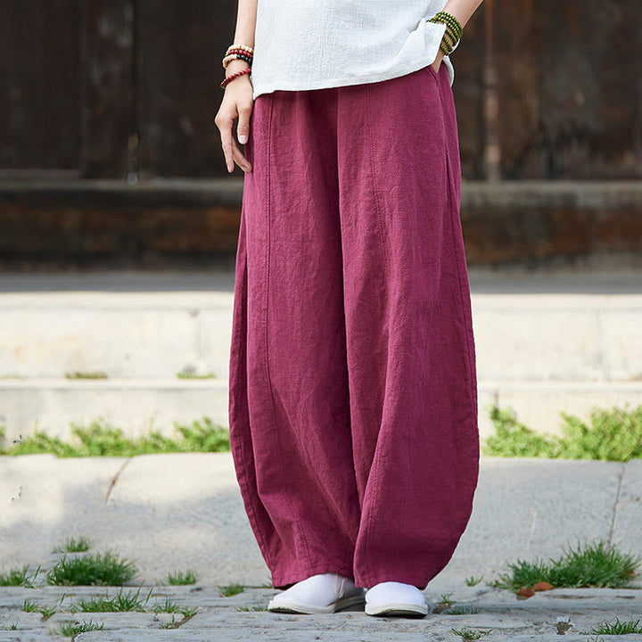 Pantalones de mujer de algodón y ramio con forro polar y cintura elástica de color liso y casual con Buddha Stones y bolsillos - Rosa intenso - US4，UK/AU8，EU36 (L) - image 11
