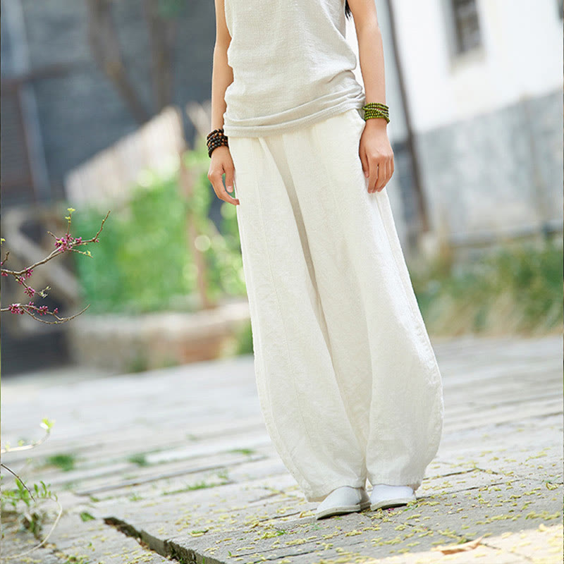 Pantalones de mujer de algodón y ramio con forro polar y cintura elástica de color liso y casual con Buddha Stones y bolsillos - image 24