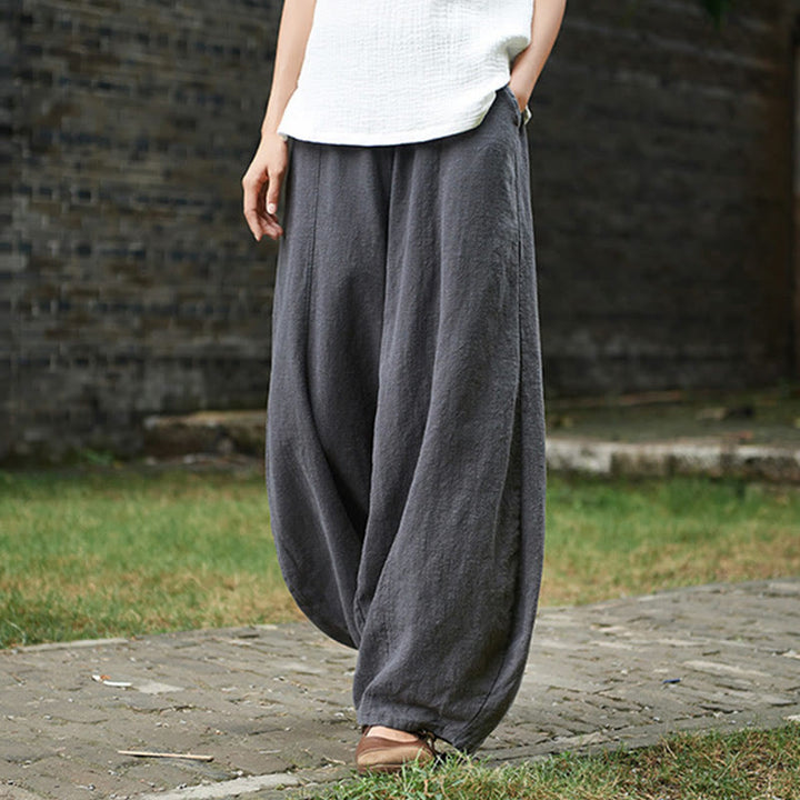 Pantalones de mujer de algodón y ramio con forro polar y cintura elástica de color liso y casual con Buddha Stones y bolsillos - image 42