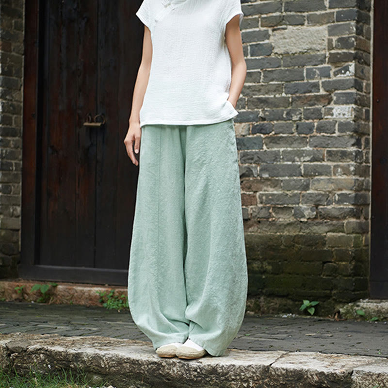 Pantalones de mujer de algodón y ramio con forro polar y cintura elástica de color liso y casual con Buddha Stones y bolsillos - image 37