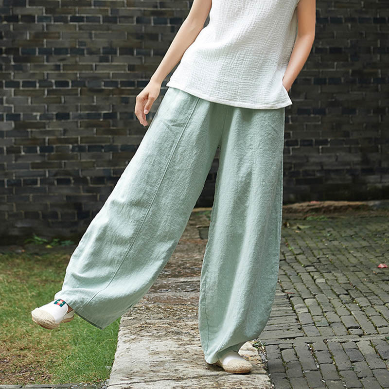 Pantalones de mujer de algodón y ramio con forro polar y cintura elástica de color liso y casual con Buddha Stones y bolsillos - image 39
