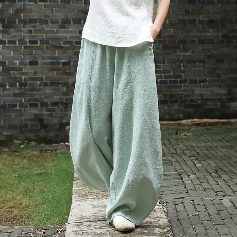 Pantalones de mujer de algodón y ramio con forro polar y cintura elástica de color liso y casual con Buddha Stones y bolsillos - image 37