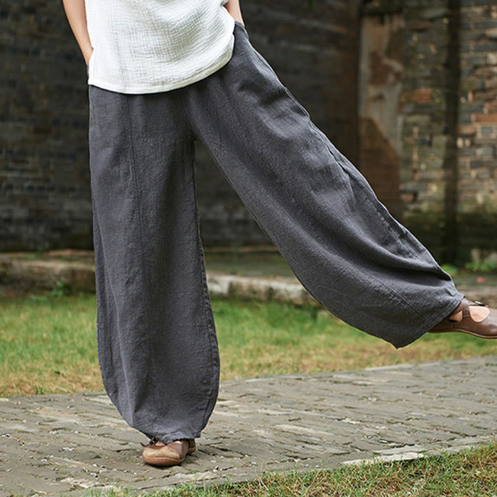 Pantalones de mujer de algodón y ramio con forro polar y cintura elástica de color liso y casual con Buddha Stones y bolsillos - image 43