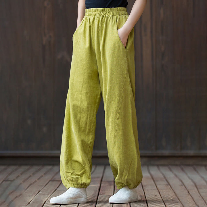 Pantalones de mujer de algodón y ramio con cintura elástica y bolsillos de color liso con estampado de zanahoria y Buddha Stones - image 28