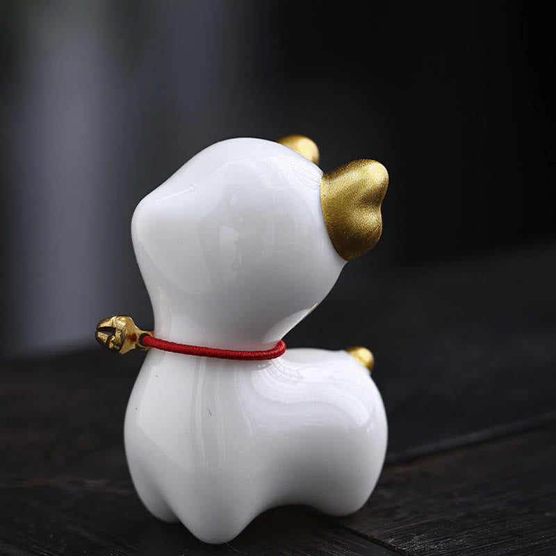 Figura decorativa de cerámica para escritorio del hogar con forma de ciervo en miniatura con Buddha Stones - Ciervo blanco 4*2,7*5,3 cm - image 1