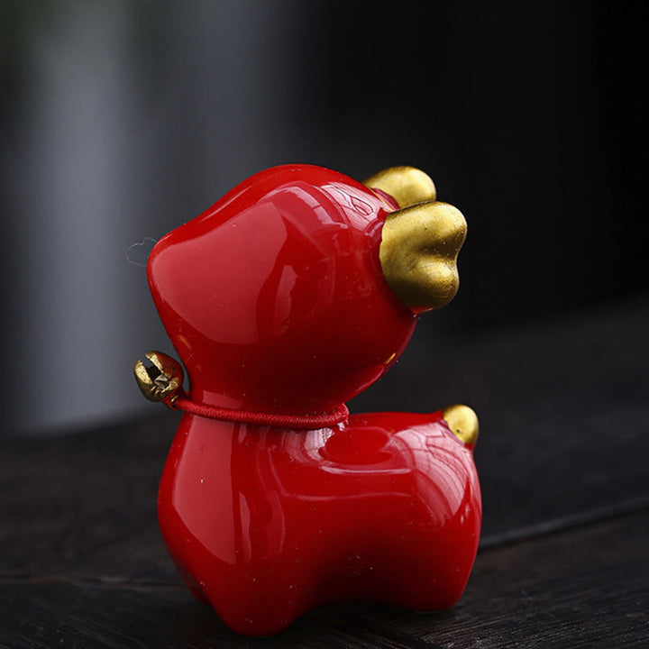Figura decorativa de cerámica para escritorio del hogar con forma de ciervo en miniatura con Buddha Stones