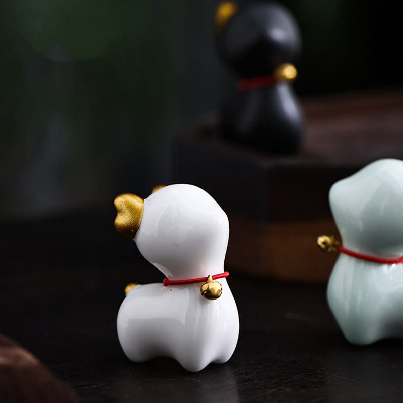 Figura decorativa de cerámica para escritorio del hogar con forma de ciervo en miniatura con Buddha Stones