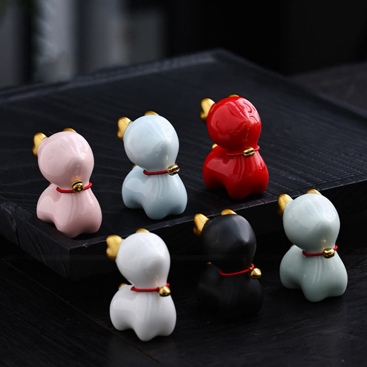 Figura decorativa de cerámica para escritorio del hogar con forma de ciervo en miniatura con Buddha Stones