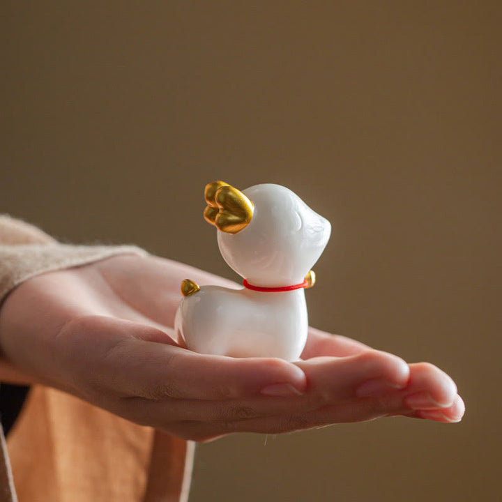 Figura decorativa de cerámica para escritorio del hogar con forma de ciervo en miniatura con Buddha Stones