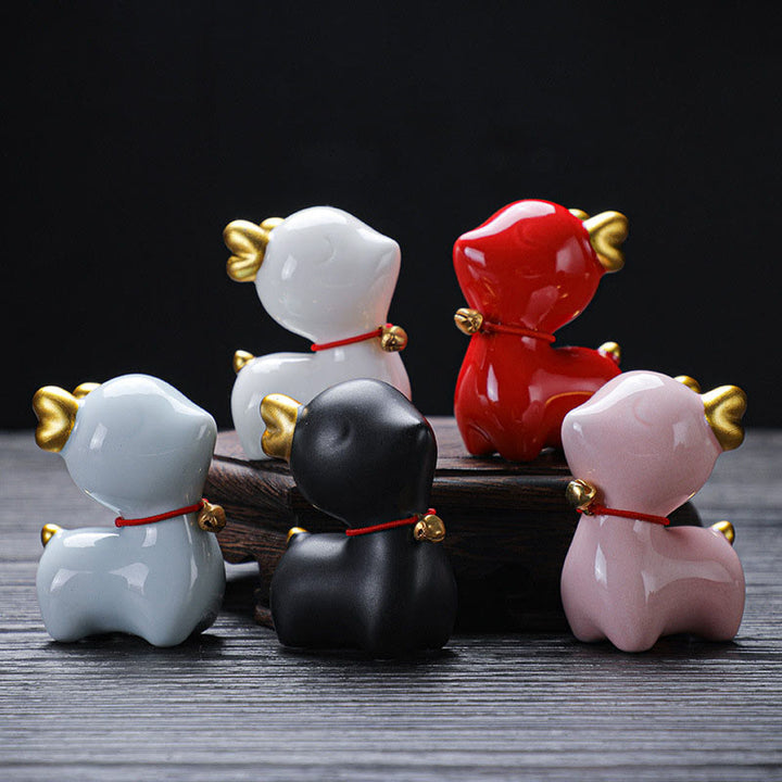 Figura decorativa de cerámica para escritorio del hogar con forma de ciervo en miniatura con Buddha Stones