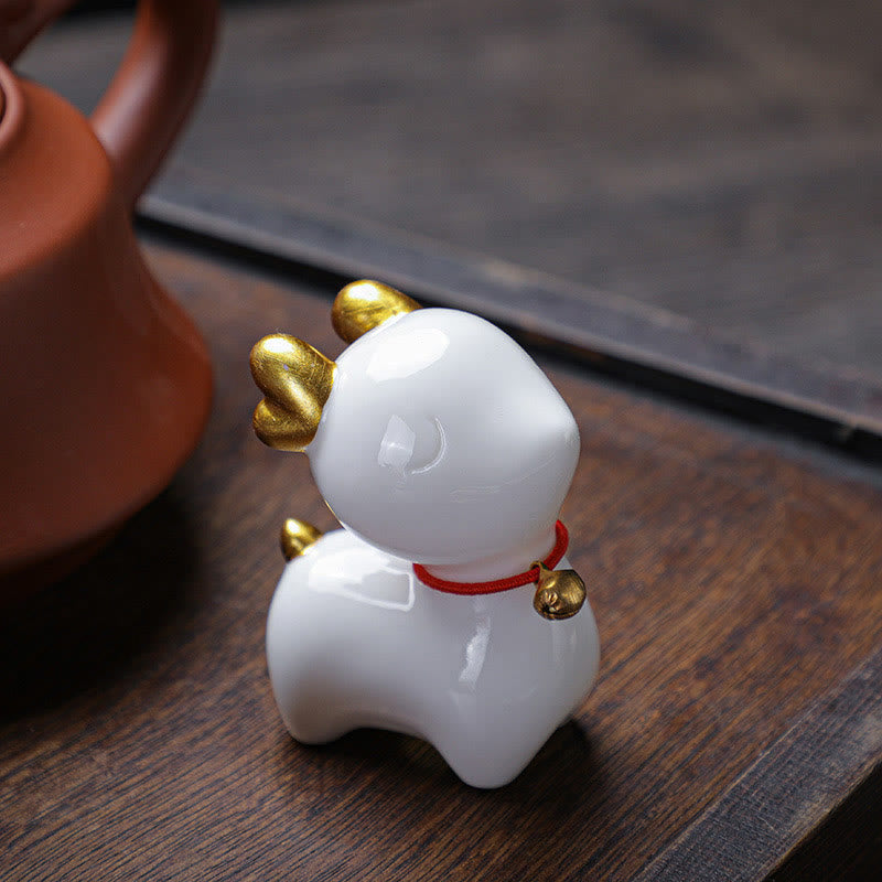 Figura decorativa de cerámica para escritorio del hogar con forma de ciervo en miniatura con Buddha Stones