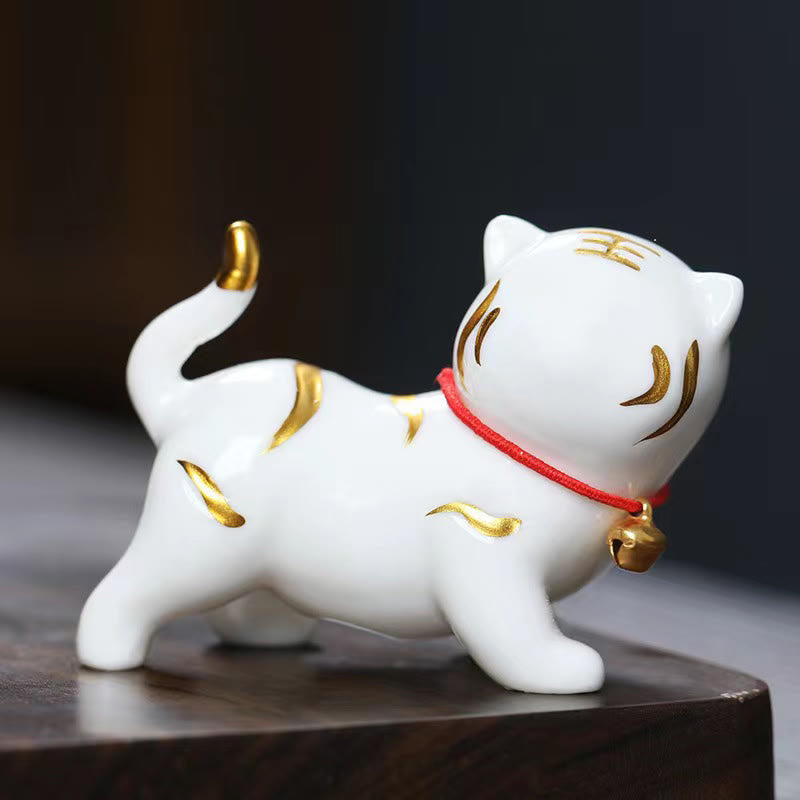 Figura decorativa de cerámica para escritorio del hogar con forma de tigre en miniatura con Buddha Stones